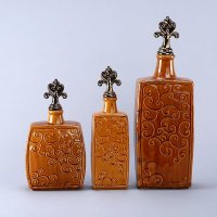 现代简约创意摆件三件套 棕色银盖美式花瓶家居软装饰摆设花插品摆件 SS032