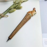 棕兔子 木制动物笔木雕笔