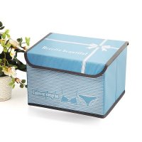 简约条纹蓝色牛津布衣物收纳盒收纳箱（小号）