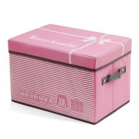简约条纹粉红色牛津布衣物收纳盒收纳箱（中号）