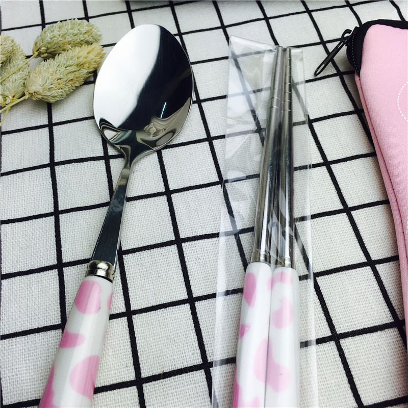 学生不锈钢便携式餐具套装创意叉勺筷子可爱套装儿童旅行餐具4