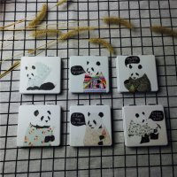 韩式简约熊猫方形便携金属化妆镜