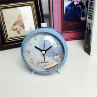 简约蓝色静音床头打铃钟闹钟 桌面个性创意时钟