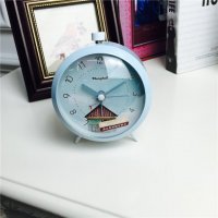 简约蓝色静音床头打铃钟闹钟 桌面个性创意时钟