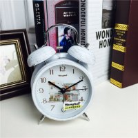 简约复古做旧白色静音床头打铃钟闹钟 桌面个性创意时钟