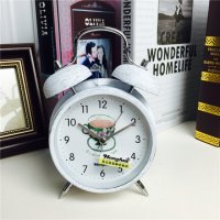简约复古做旧白色静音床头打铃钟闹钟 桌面个性创意时钟