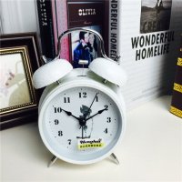 简约复古做旧白色静音床头打铃钟闹钟 桌面个性创意时钟