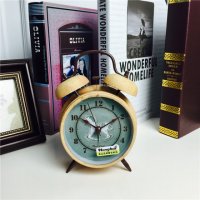 简约复古做旧黄色静音床头打铃钟闹钟 桌面个性创意时钟