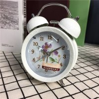 简约白色做旧静音床头打铃钟闹钟 桌面个性创意时钟