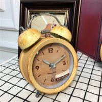 黄色简约仿锈打铃钟闹钟 静音床头桌面个性创意时钟