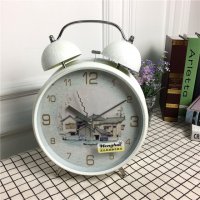 简约白色静音床头打铃钟闹钟 桌面个性创意时钟