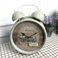 简约灰色静音床头打铃钟闹钟 桌面个性创意时钟