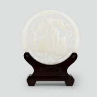 中式风格阿富汗浅青玉招财进宝浮雕摆件（含税）