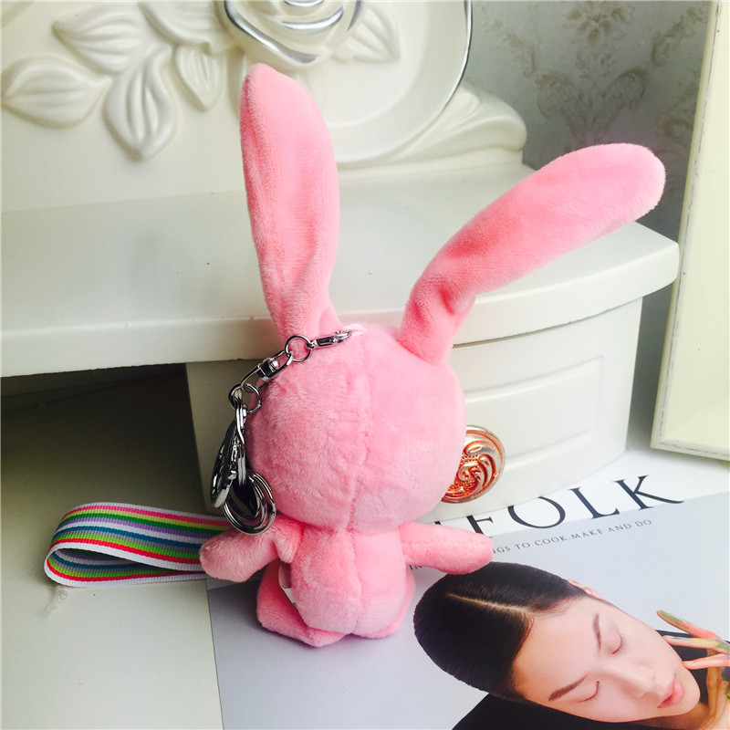 卡通长耳兔钥匙扣包包挂件挂饰 粉红色 毛绒小饰品2