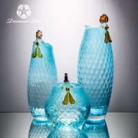 蓝色 公鸡装饰瓶	玻璃花盆花器时尚玻璃花瓶摆件