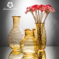 嫩黄透明 波浪纹瓶身 玻璃花盆花器时尚玻璃花瓶摆件