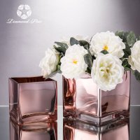 粉色 方形瓶 玻璃花盆花器时尚玻璃花瓶摆件