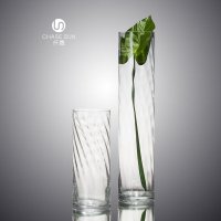 欧式简约透明系列扭棱直筒玻璃花瓶家居装饰CDT00181