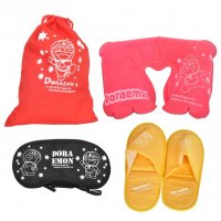 可爱卡通哆啦A梦 旅行五件套个人差旅便携套装 收纳布袋+眼罩+枕头+拖鞋