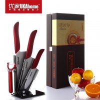 UKAhome 优家陶瓷刀优彩系列玫瑰红手柄五件套全家福