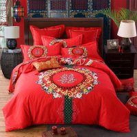 全棉婚庆四件套 纯棉磨毛结婚床上用品新婚床品大红色1.8m床被套