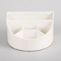 米白色圆形化妆盒 皮革化妆品收纳盒