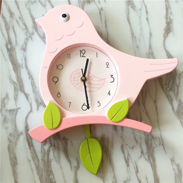 时尚精美粉红色小鸟造型电子时钟挂钟