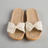 蝴蝶结亚麻拖鞋 橡胶,布