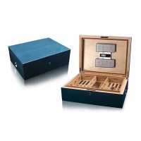 SIKARLAN西格朗整体雪松木全实木雪茄盒 配电子湿度表的雪茄保湿盒 蓝色雪茄箱雪茄柜