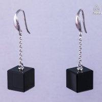黑水晶小方块耳坠