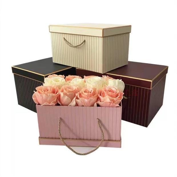 高档精致手提 鲜花礼盒 竖条长方形抱抱桶 婚庆喜糖礼品盒 礼物盒