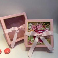 透明开窗蝴蝶结正方形礼品盒二件套 礼物包装盒 鲜花礼盒 礼品盒