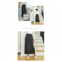 秋冬新款文艺简约针织休闲阔腿裤女高腰宽松百搭学院九分裤森-深灰色