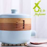 创意韩版大蒸锅陶瓷汤锅火锅加厚二层带竹蒸笼锅具不粘锅砂锅蒸锅
