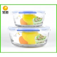 圆形四面扣高硼硅耐热玻璃两件套 微波炉冰箱保鲜碗