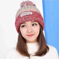 海谜璃 韩国冬帽甜美贴布标针织女帽 加绒加厚韩版潮百搭毛线帽子HB0004