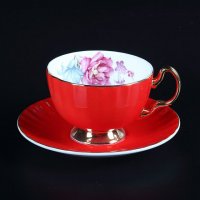 得意陶瓷 高档骨质瓷 咖啡杯 米兰杯碟-红