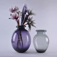 简欧气泡圆球紫色花瓶 灰色圆形玻璃花盆 家居装饰水培专用D50782036S