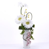 家居室内仿真花艺装饰摆放 白色非洲菊、长叶、团草MTF-TC14022