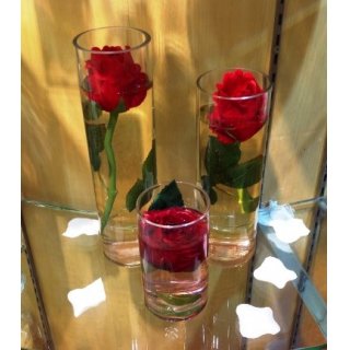 装饰圆柱形玻璃瓶3个套装配布玫瑰花