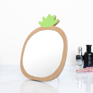 包包宝 原创设计新款菠萝造型台式化妆镜 可调节角度高清木质台镜