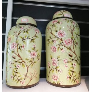 中式艺术陶瓷罐二件套 艺术特色手绘工艺储物罐 居家送礼摆设装饰工艺品摆件 SRJ85