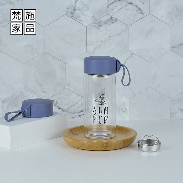梵施新品创意提绳双层玻璃杯定制礼品养生茶杯女生便携玻璃水杯