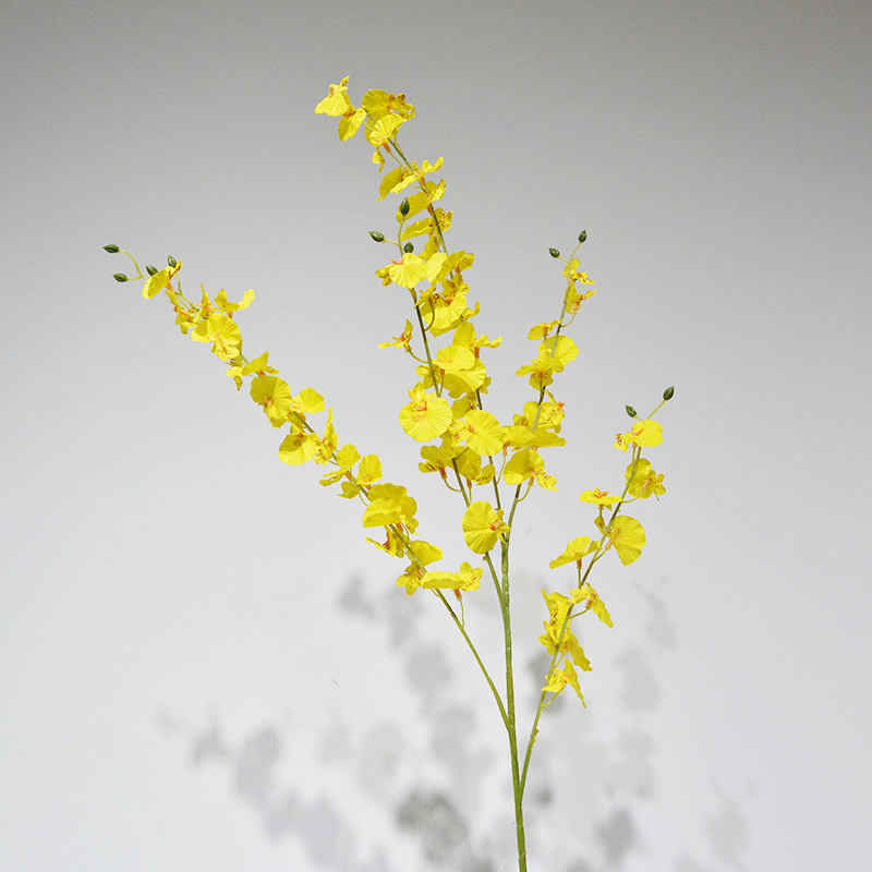 单枝跳舞兰植物仿真花 永生花真手感花卉 绢花黄色单支花 易打理