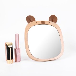 包包宝 原创设计可爱小熊木头台式化妆镜 可调节角度高清木质台镜