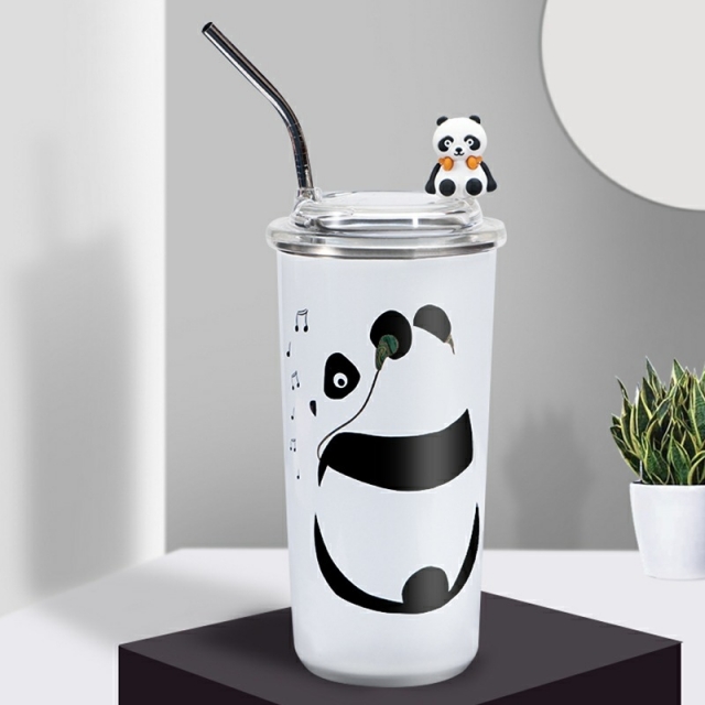 品家办公室带盖熊猫咖啡杯不锈钢便捷吸管保温杯冲泡牛奶儿童水杯