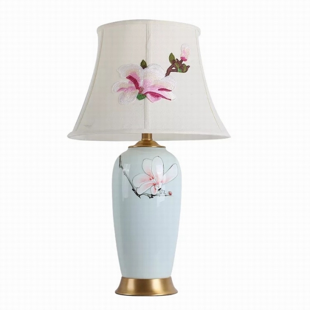 新中式风格花鸟花瓶陶瓷瓶底座灯具设计师样板会所书房卧室台灯