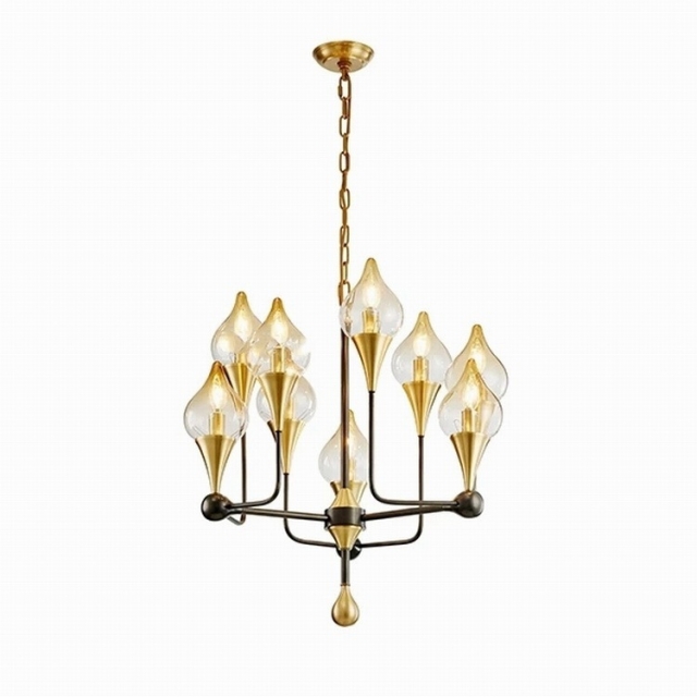 现代时尚轻奢全铜桃子形状蜡烛玻璃灯具样板房客餐厅主人房吊灯