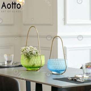 北欧ins风创意新品玻璃花篮 果盘篮子装饰摆件彩色工艺品三件