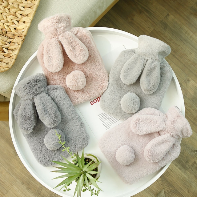 韩版创意兔子耳朵注水热水袋时尚兔毛冬季保暖橡胶防爆防烫暖宝宝
